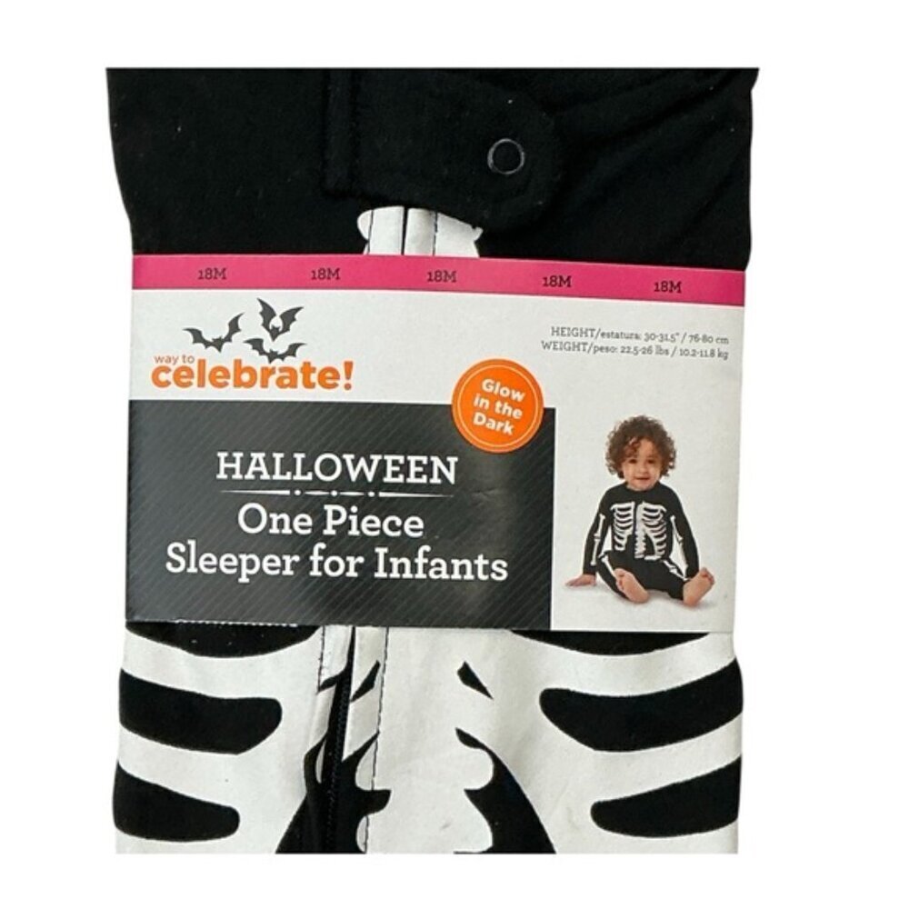 Halloween Skeleton Glow in Dark Sleeper 1 Piece Costume Baby Infant 18 Months - Picture 4 of 16